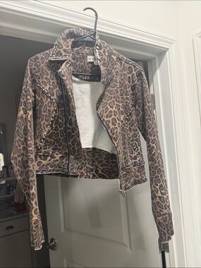 Rampage Leopard Print Cropped Moto Jacket - Brown